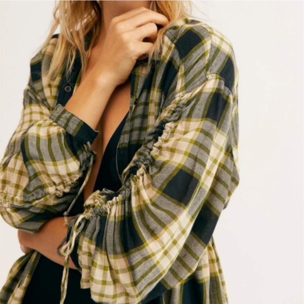 Free People Pacific Plaid Peplum Raw Hem Blouse XS